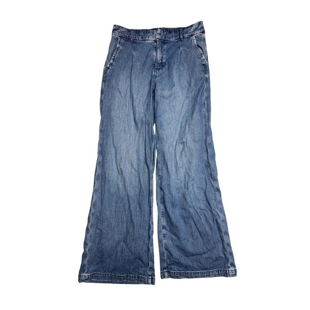 American Eagle High-Rise Baggy Wide Leg Jeans Blue Pleated Elastic Waist Size 00